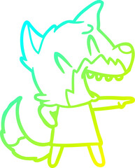 cold gradient line drawing laughing fox cartoon