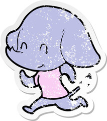distressed sticker of a cute cartoon elephant