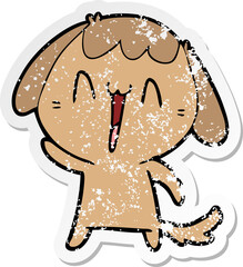 distressed sticker of a cartoon laughing dog