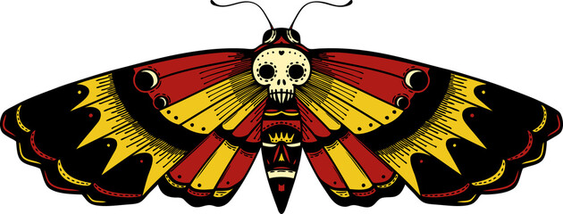 traditional tattoo of a deaths head moth - obrazy, fototapety, plakaty