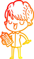 warm gradient line drawing cartoon woman talking
