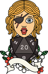 human rogue with natural 20 dice roll illustration