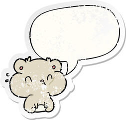 cartoon hamster and full cheek pouches and speech bubble distressed sticker