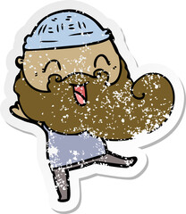 distressed sticker of a happy bearded man