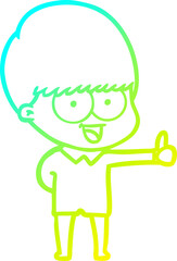 cold gradient line drawing happy cartoon boy