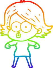 rainbow gradient line drawing cartoon girl pouting