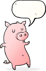 funny cartoon pig with speech bubble