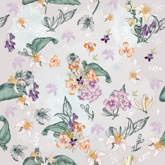 Fashion vector vintage pattern with lemon flowers - 580625948