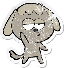 distressed sticker of a cartoon bored dog
