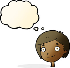 Obraz premium cartoon happy boy with thought bubble