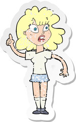 retro distressed sticker of a cartoon woman making point