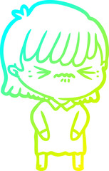 cold gradient line drawing annoyed cartoon girl