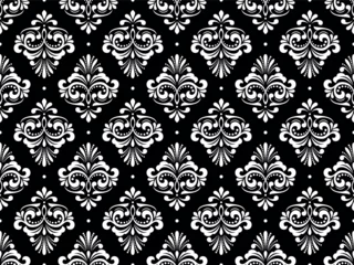 Outdoor-Kissen Wallpaper in the style of Baroque. Seamless vector background. White and black floral ornament. Graphic pattern for fabric, wallpaper, packaging. Ornate Damask flower ornament © ELENA