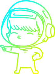 cold gradient line drawing cartoon curious astronaut pointing