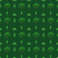 Trees with pine seamless pattern on a green background repeating