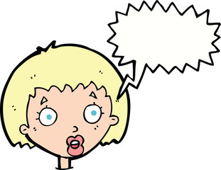 cartoon surprised female face with speech bubble