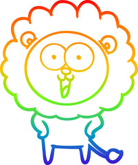 rainbow gradient line drawing happy cartoon lion
