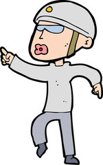 cartoon man in bike helmet pointing