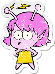 distressed sticker of a cartoon alien girl