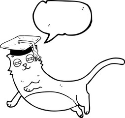 speech bubble cartoon cat with graduate cap
