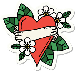 tattoo style sticker of a heart and banner