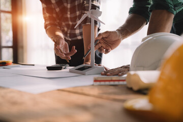 Architect construction engineer plan on hard project at work.