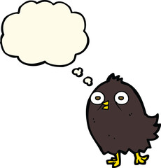 funny cartoon bird with thought bubble