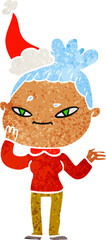 retro cartoon of a woman wearing santa hat