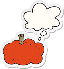cartoon pumpkin and thought bubble as a printed sticker