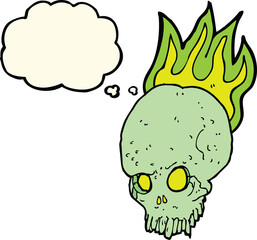 cartoon spooky skull with thought bubble