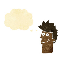 cartoon happy man with thought bubble