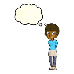 cartoon pretty woman with thought bubble