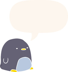 cute cartoon penguin and speech bubble in retro style