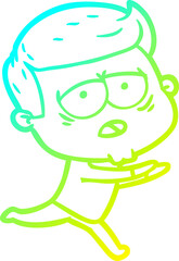 cold gradient line drawing cartoon tired man