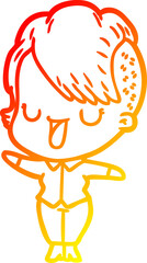 warm gradient line drawing cute cartoon girl with hipster haircut