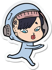 sticker of a cartoon astronaut woman