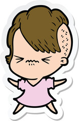 sticker of a cartoon annoyed hipster girl