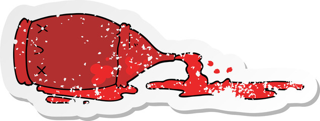 distressed sticker of a cartoon spilled bottle