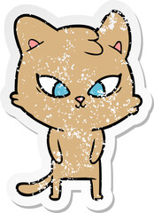 distressed sticker of a cute cartoon cat