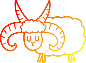 warm gradient line drawing cartoon long horned ram