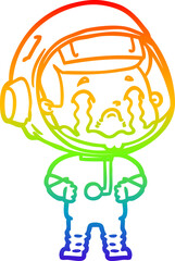 rainbow gradient line drawing cartoon crying astronaut