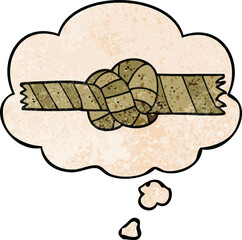 cartoon knotted rope and thought bubble in grunge texture pattern style