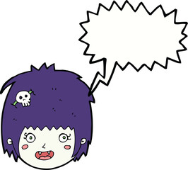 cartoon happy vampire girl face with speech bubble
