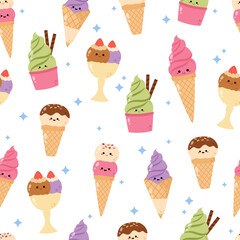Hand drawn cute ice cream seamless pattern illustration vector design