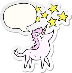 cartoon unicorn and speech bubble sticker