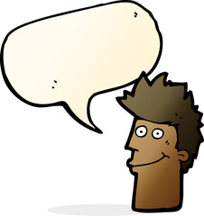 cartoon happy man with speech bubble