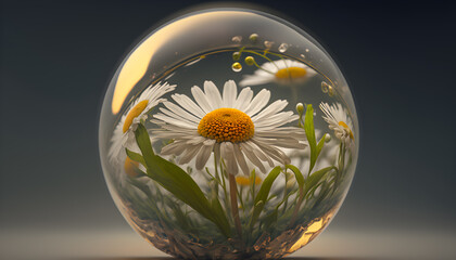 daisy in a glass sphere ball-AI Generative 