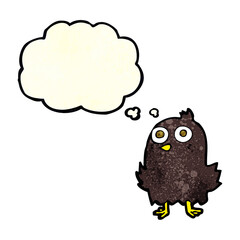 funny cartoon bird with thought bubble