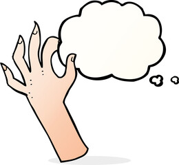 cartoon hand symbol with thought bubble
