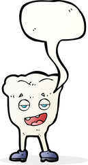 cartoon tooth looking smug with speech bubble